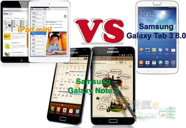 Samsung 新產品上市前首發 iPad mini VS Galaxy Tab 3 8.0 VS Galaxy Note 3 之間的規格差異比較表!