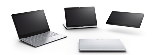 Sony 新聞圖片-VAIO  Fit multi-flip™ PC，共發表13吋、14吋、15吋三機型，結合筆記型電腦、平板電腦及影音觀賞三種不同模式！