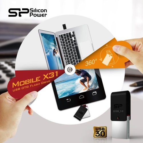 SP 廣穎電通推出 USB 3.0 雙用 OTG 隨身碟「Mobile X31」，提供 360 度全面防護
