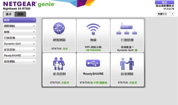 NETGEAR R7500 無線分享器也有繁體中文操作介面囉！
