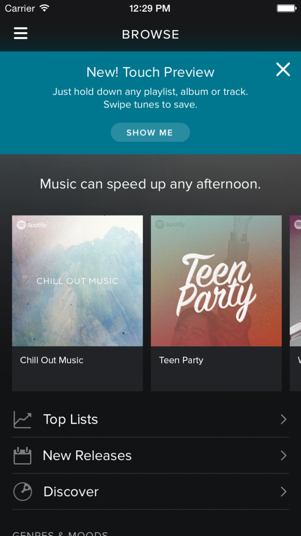 Spotify推出全新「Touch Preview」試聽功能