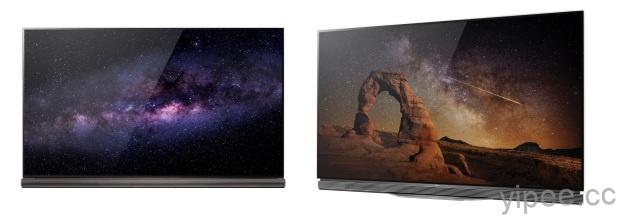 ___________LG__ 於2016年CES大展發表8款OLED TV新機種，包含由7765型LG SIGNATURE OLED TV G6 和6555_ E6________ 4 K HDR OLED TV。(圖由左至右為G6、E6)