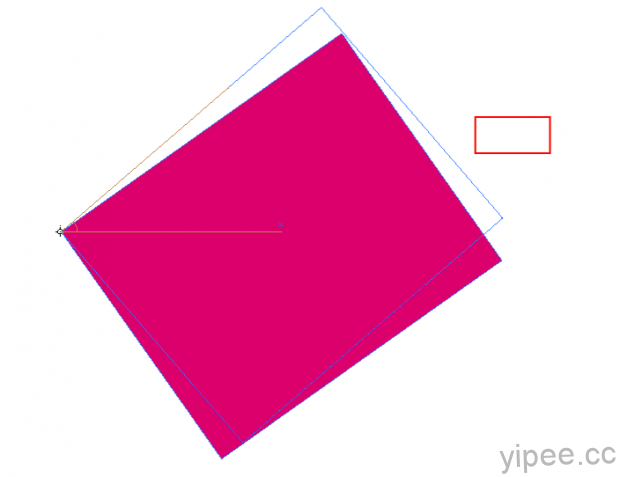 物件旋轉的時候，紅色框的地方會顯示出角度（因為我的電腦抓不出那個圖示，所以紅色框位置看起來是空白的）