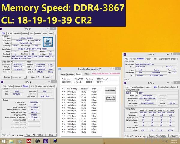 G.SKILL DDR4-3866MHz 32GB (8GBx4) test screen