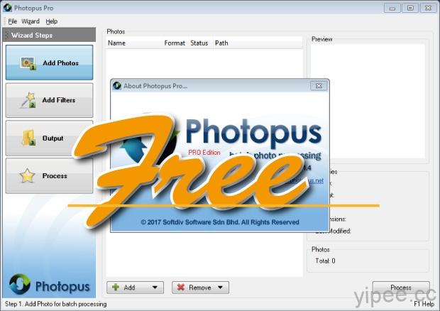 【限時免費】Photopus Pro 批次圖片編輯工具，放送到 1/19 截止。