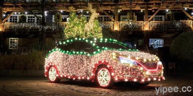 Nissan 打造「一輛」會移動的聖誕樹，點燈電力來自 Leaf 電力再生系統