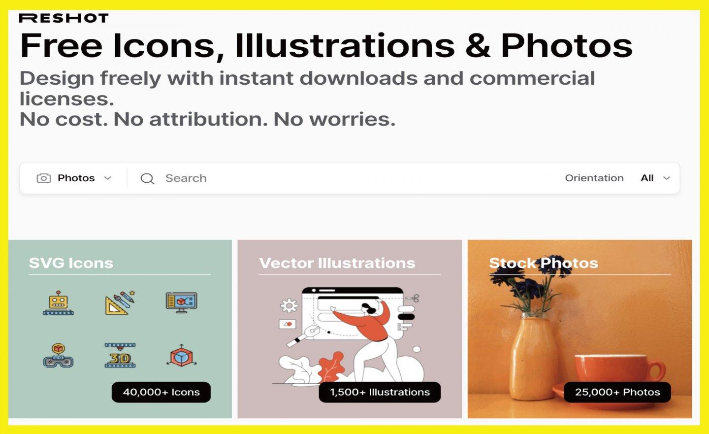 【免費】SVG 圖示、照片、插圖圖庫「Reshot」， 無需標示出處供商業用途