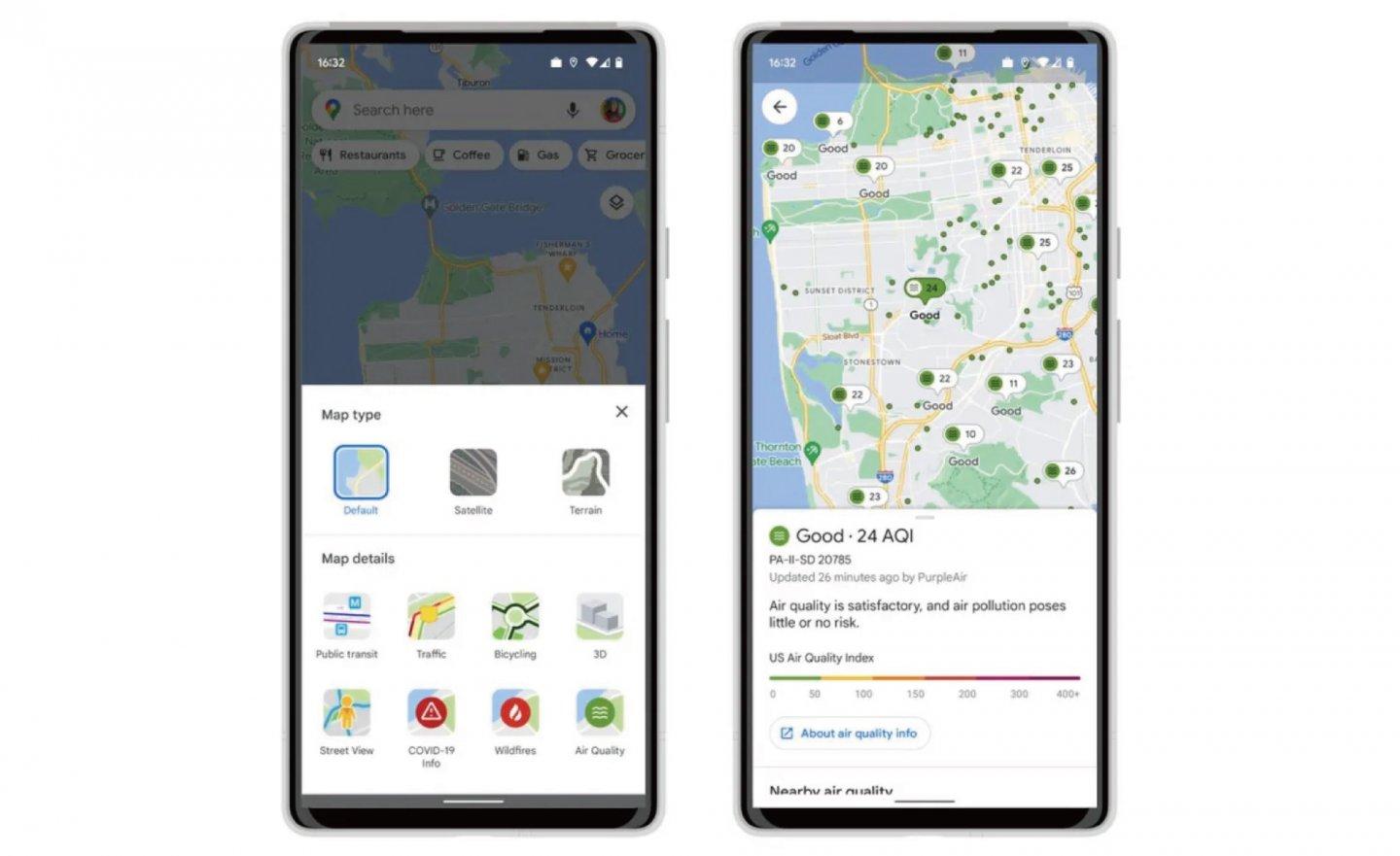 iPhone 和 Android 手機版的 Google地圖也能查看 AQI 空氣品質指標