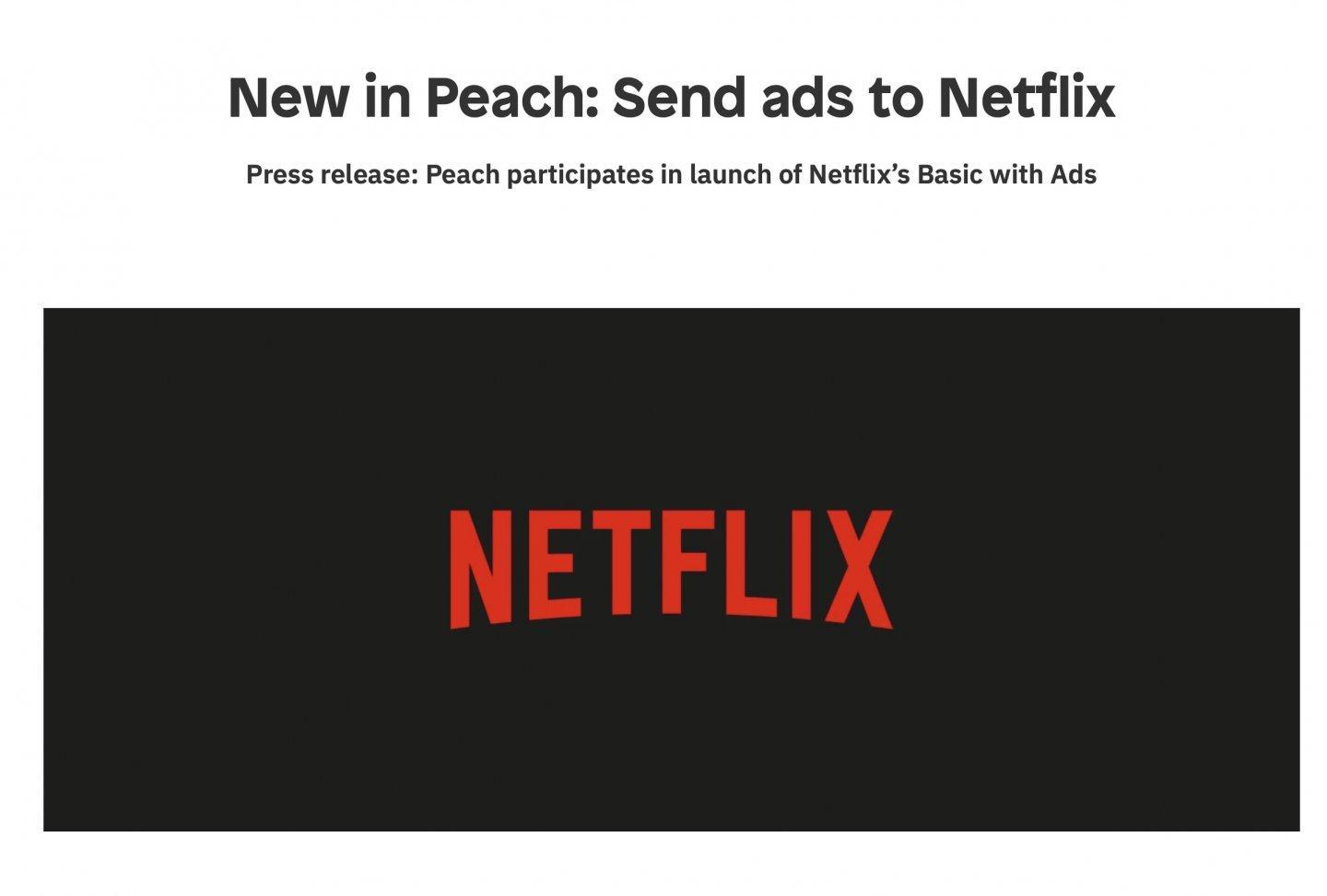 影片廣告管理平台 Peach 公佈提供投放 Netflix 電視廣告服務