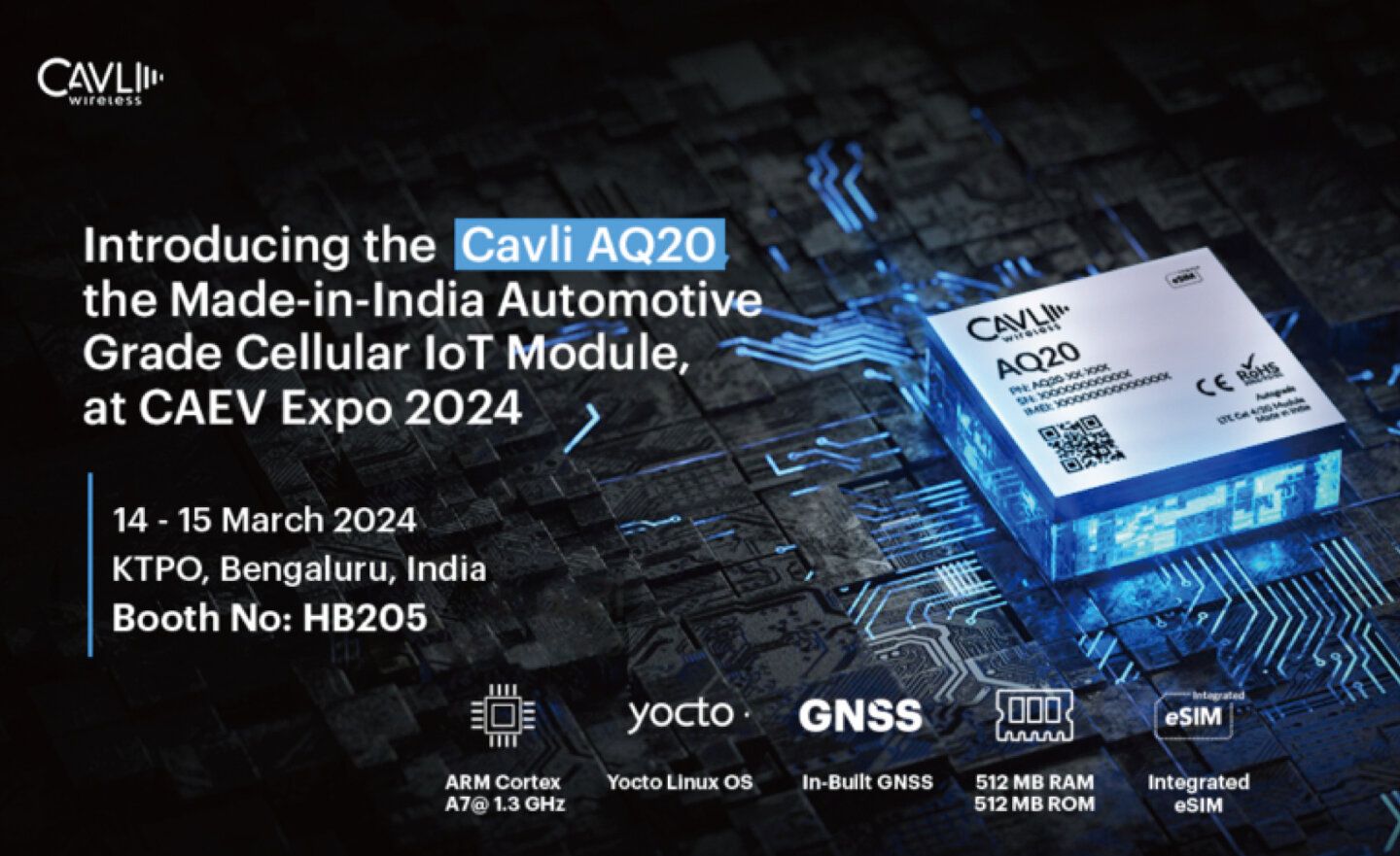 Cavli Wireless將在CAEV Expo 2024上推出首款印度製造的汽車級LTE Cat 4智慧物聯網模組AQ20
